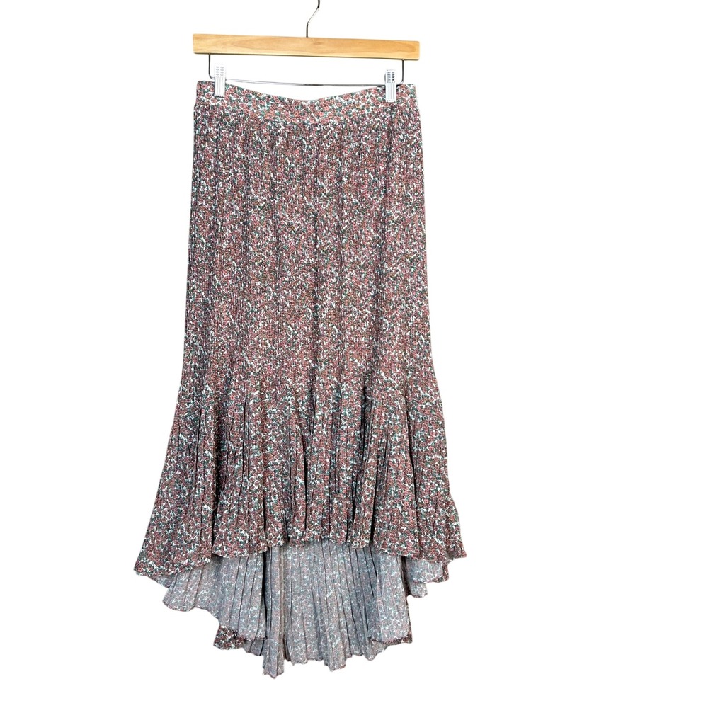 Anthropologie Lili's Closet Floral Cottagecore Pleated Maxi Skirt Large High-Low - Picture 2 of 11